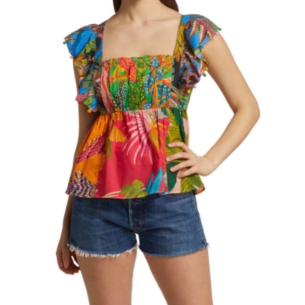 Farm Rio Mixed Prints Ruffled Blouse Size XS